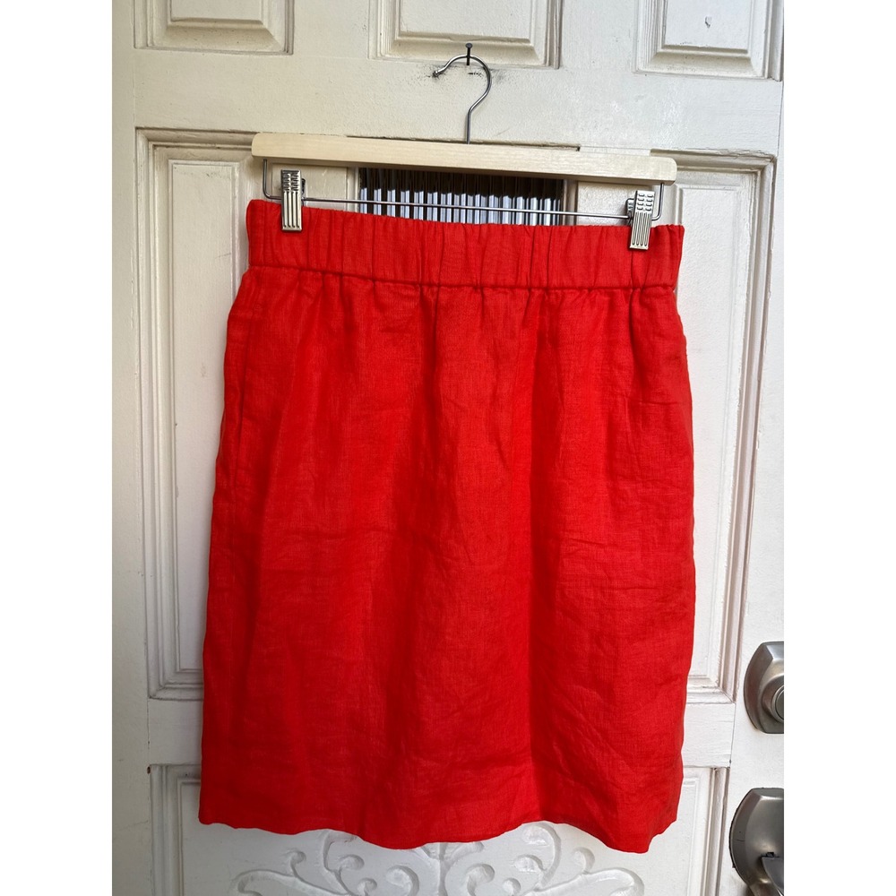 J.Crew Red Orange Linen Pull On Skirt with Pockets J3480 Women Size Small NEW